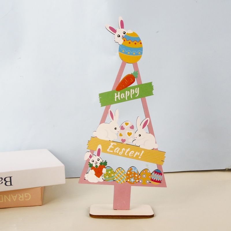 Spring Easter Decorations Mini Desktop Rabbit Wooden Ornaments Painted Festive Atmosphere Scene Decoration_desvips.com