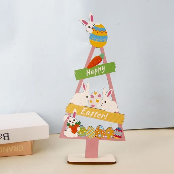 Spring Easter Decorations Mini Desktop Rabbit Wooden Ornaments Painted Festive Atmosphere Scene Decoration_desvips.com