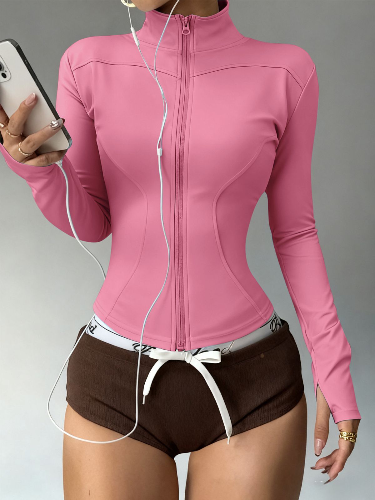 Women's Slim Fitting Yoga Jacket Warm Casual Running Fitness Wear With Cinched Waist All Season Polyester Sports Bra_desvips.com