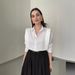 Women's Clothing all match solid color shirt high waist large swing skirt two piece suit_desvips.com