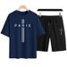 Summer Cotton Cross Print Short Sleeve + Shorts Loose Fit Sports Breathable Two-Piece Set Men's Clothing_desvips.com