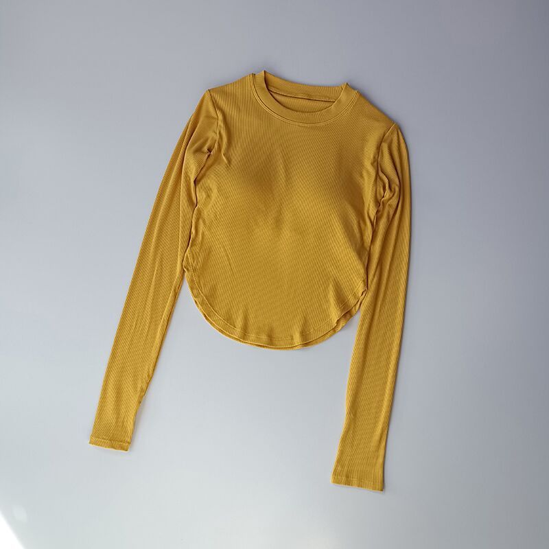 With Chest Pad Threaded Slimming Sports Long Sleeve Quick-Dry Running Internet Celebrity Elastic Fitness Top Slim Fit_desvips.com