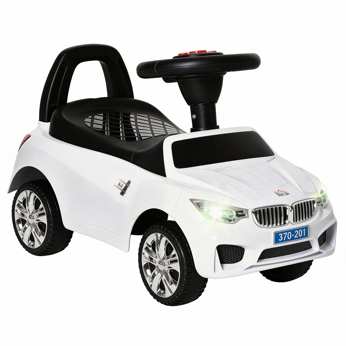 Porteur Enfants Voiture, Véhicule À Pousser Avec Coffre À Jouets, Klaxon, Phares Et Musique, 63,5 X 28 X 36 Cm, Blanc_desvips.com