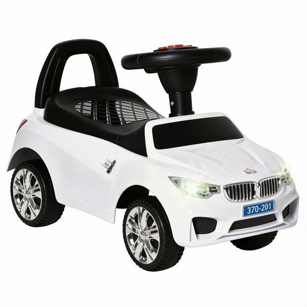 Porteur Enfants Voiture, Véhicule À Pousser Avec Coffre À Jouets, Klaxon, Phares Et Musique, 63,5 X 28 X 36 Cm, Blanc_desvips.com