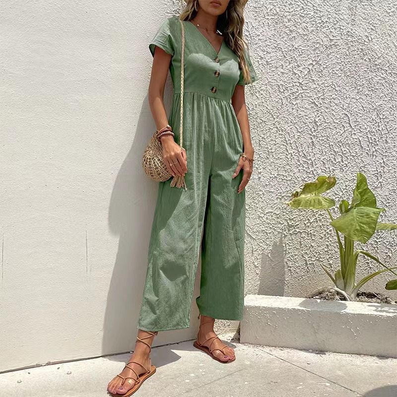 Women's casual commuting nine-point pants summer wide-leg jumpsuit women_desvips.com