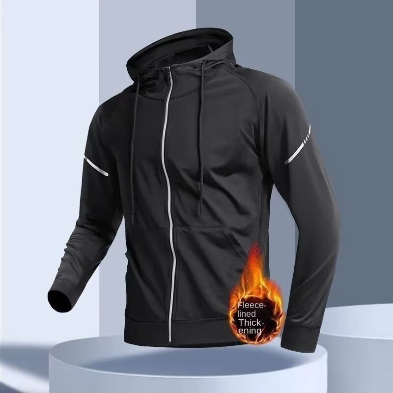 Running Jacket Men's Winter New Windproof Sun Protection Training Sportswear With Plush Insulation And Waterproof_desvips.com