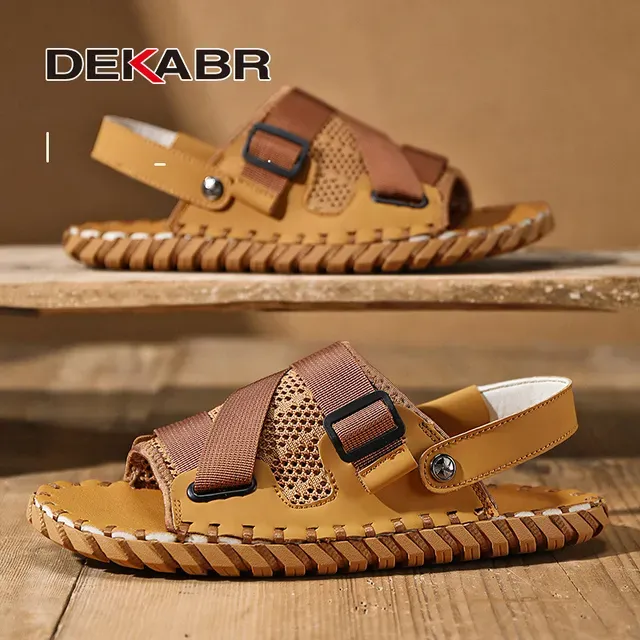DEKABR Men's Tide Summer New Mesh Outdoor Leisure Hollow Sandals Beach Handmade Quality Fashion Men Shoes 90Fb_desvips.com