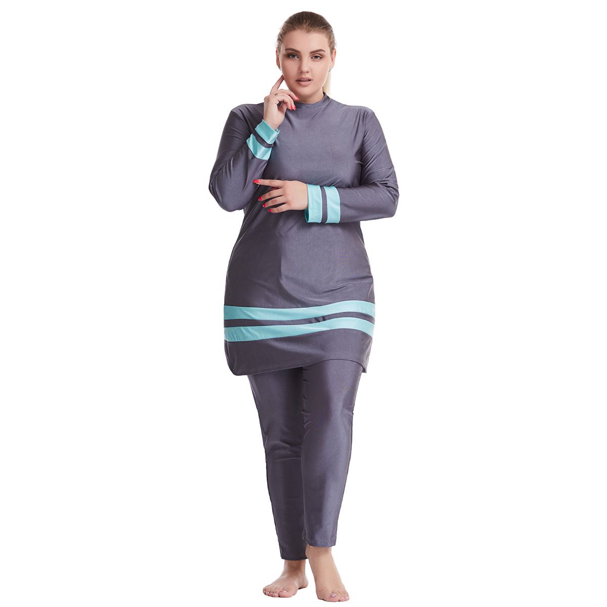 Muslim Swimwear Loose, Large Size Obese Women's Contrasting Color Conservative Swimsuit Sun Protection Beach Travel Muslim_desvips.com