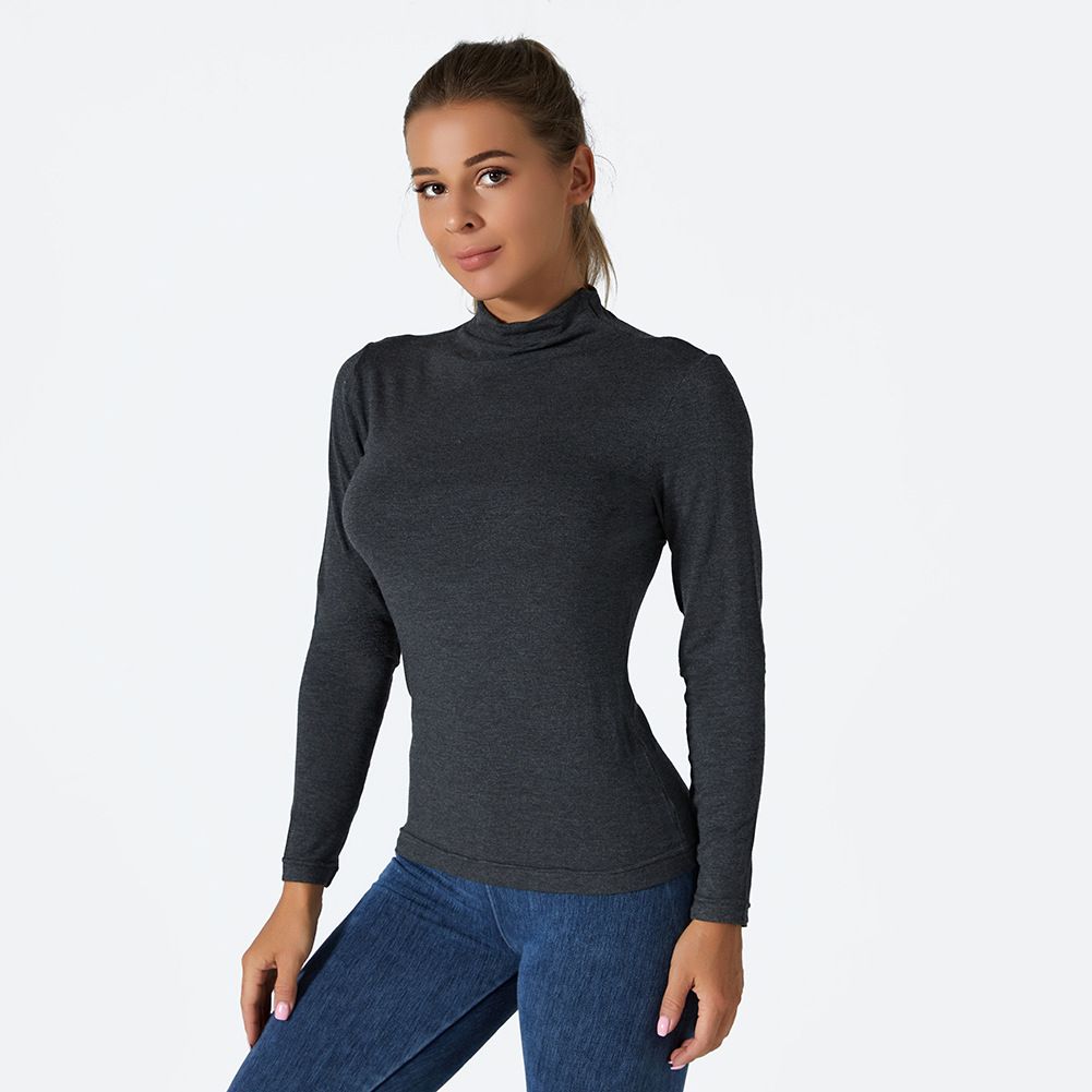 Women's Modal Long Sleeve T-Shirt High Neck Base Layer Slim Fit Plus Size Top New Autumn Winter_desvips.com