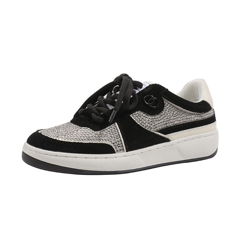 26ss Spring 2026popular New Early Low Heel Flat Thick Sole Lace-up Shiny Round Toe Casual Sports Sneakers Women's Trendy Shoes_desvips.com