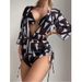 Women's Swimsuit Sun Protection New Korean Style Three-Piece Bikini Leaf Print Waist-Tied Long Sleeve Beachwear_desvips.com