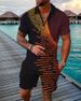Men's Fashion Casual Suit 3D Printed Zipper Short Sleeve Polo Shirt Shorts 2-Piece Set_desvips.com