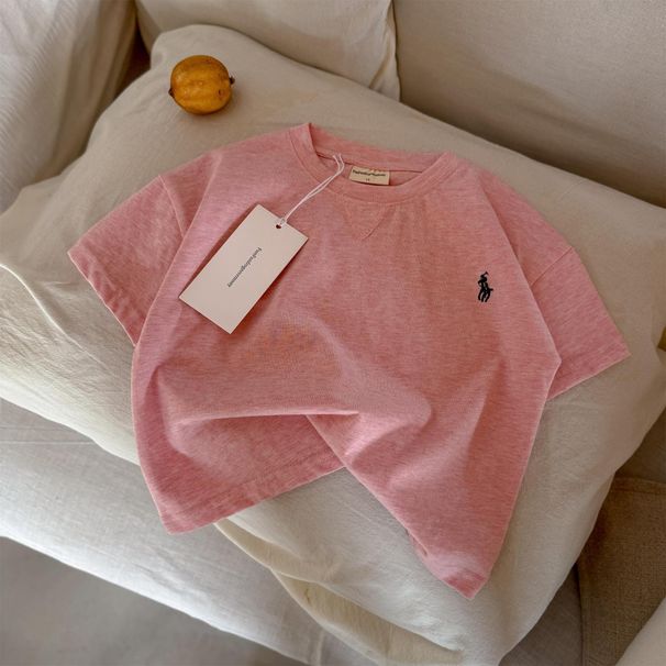 Children's Short Sleeved 2025 Summer Boys And Girls' Brand Pure Cotton Western Style Solid Color Basic_desvips.com