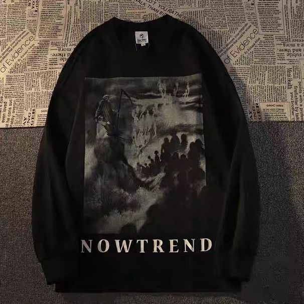 100% Cotton American High Hip Hop Trendy Brand Dark Long Sleeve T-Shirt For Women 2022 New Ins Loose Street Style_desvips.com