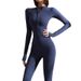 001 Black Tight Training Hip-Enhancing One-Piece Yoga Suit Running Sports Autumn New Fitness Pants Women Zipper Long Sleeve_desvips.com