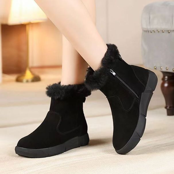 Suede Snow Boots Women's Winter 2025 New Flat-bottomed Versatile Non-slip Cotton Shoes Women's Boots Piled Thickened Warm Short Boots_desvips.com