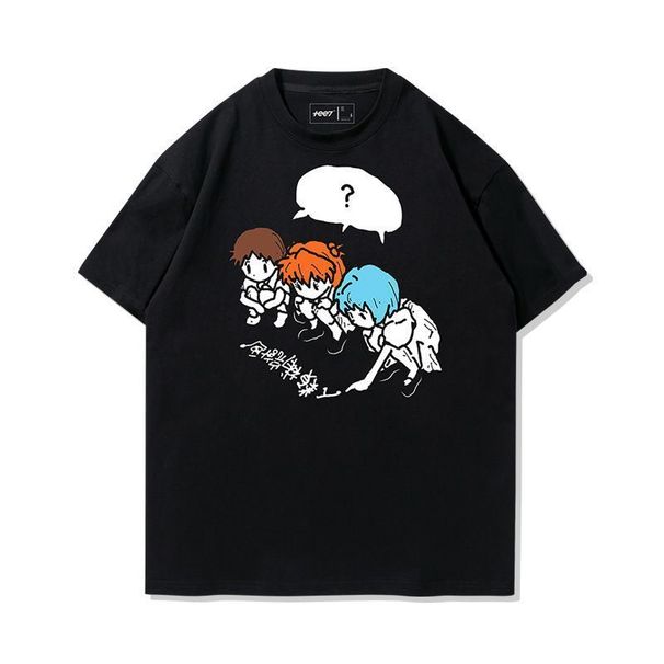 Anime EVA Cartoon Cute Human Complete Peripheral Collaboration Washed Vintage Two Dimensional Pure Cotton Short Sleeve_desvips.com