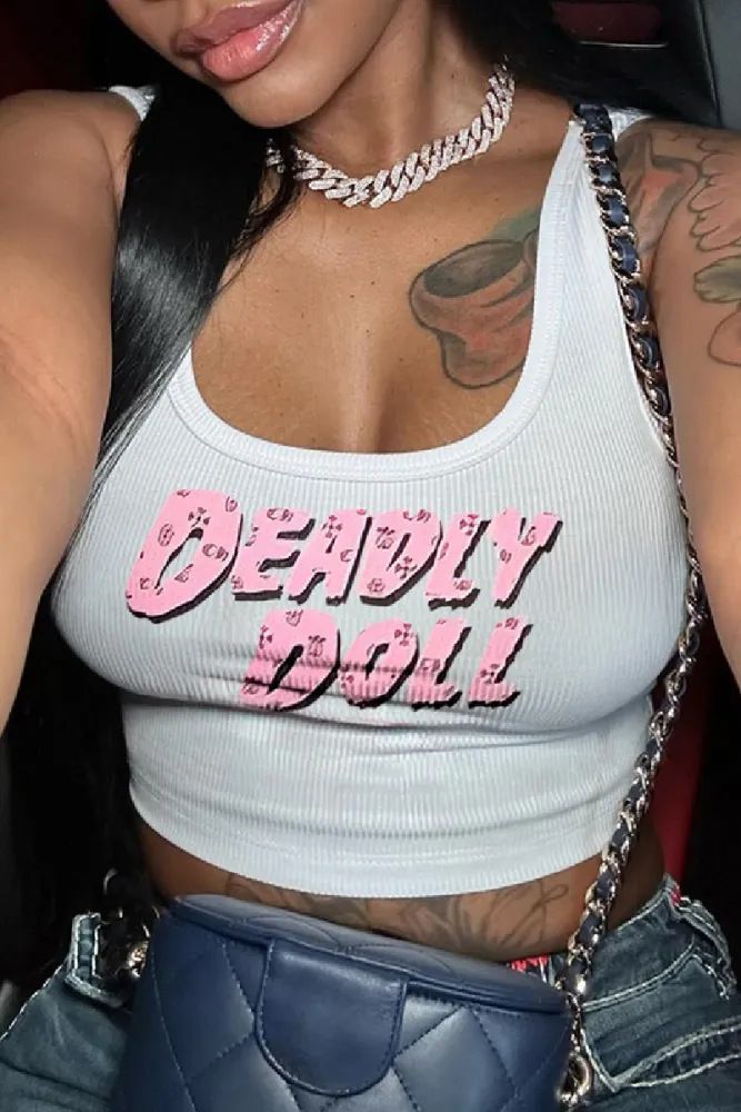 2026Summer Women U-Neck Tank Tops Sexy Letter Graphic Print Sleeveless Casual Vest Tops_desvips.com
