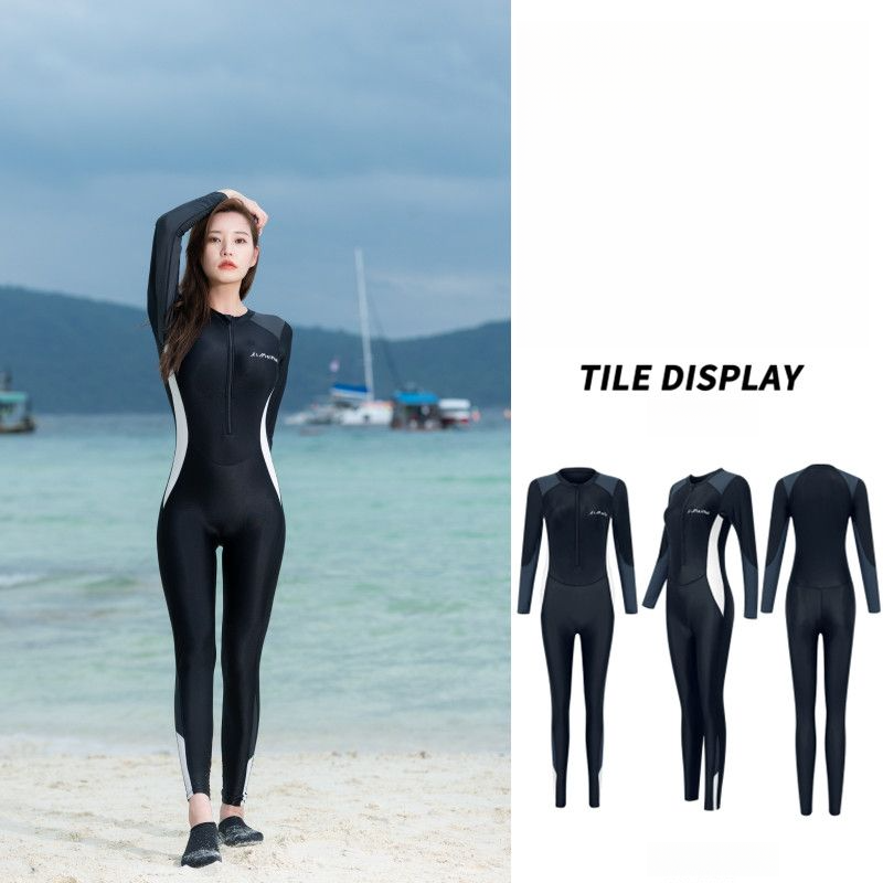 Women's Summer Surf Swimsuit One-Piece Slimming Plus Size Sun Protection Long Sleeve Conservative Rash Guard Full Body_desvips.com