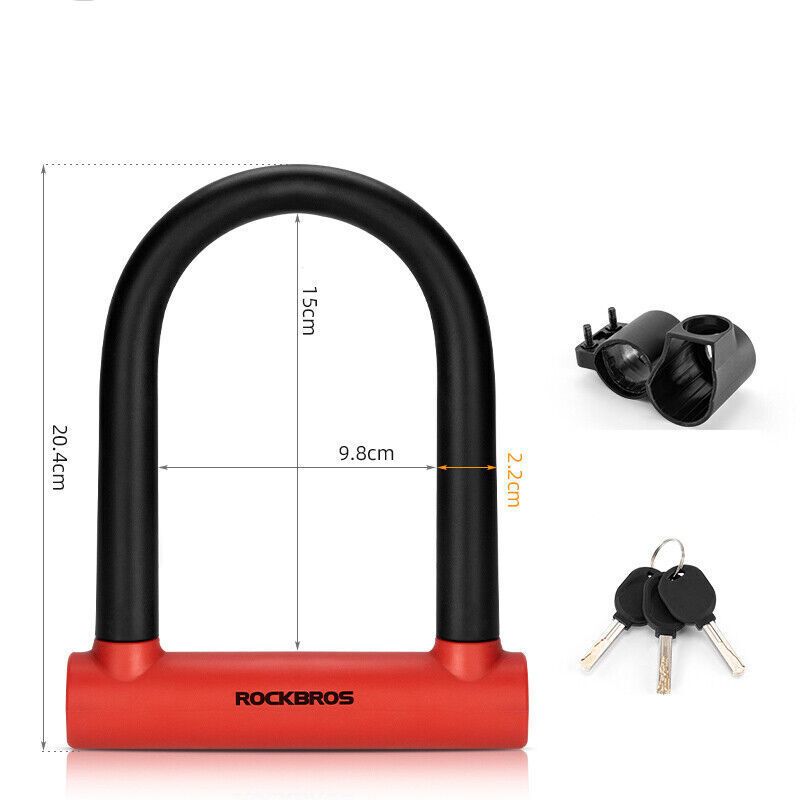 ROCKBROS bicycle U-lock with bracket U-lock steel cable lock_desvips.com