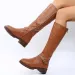 Retro Brown Knee High Large-sized Low Platform Long Autumn Pu Leather Zipper Womens Warm Boots 240911_desvips.com