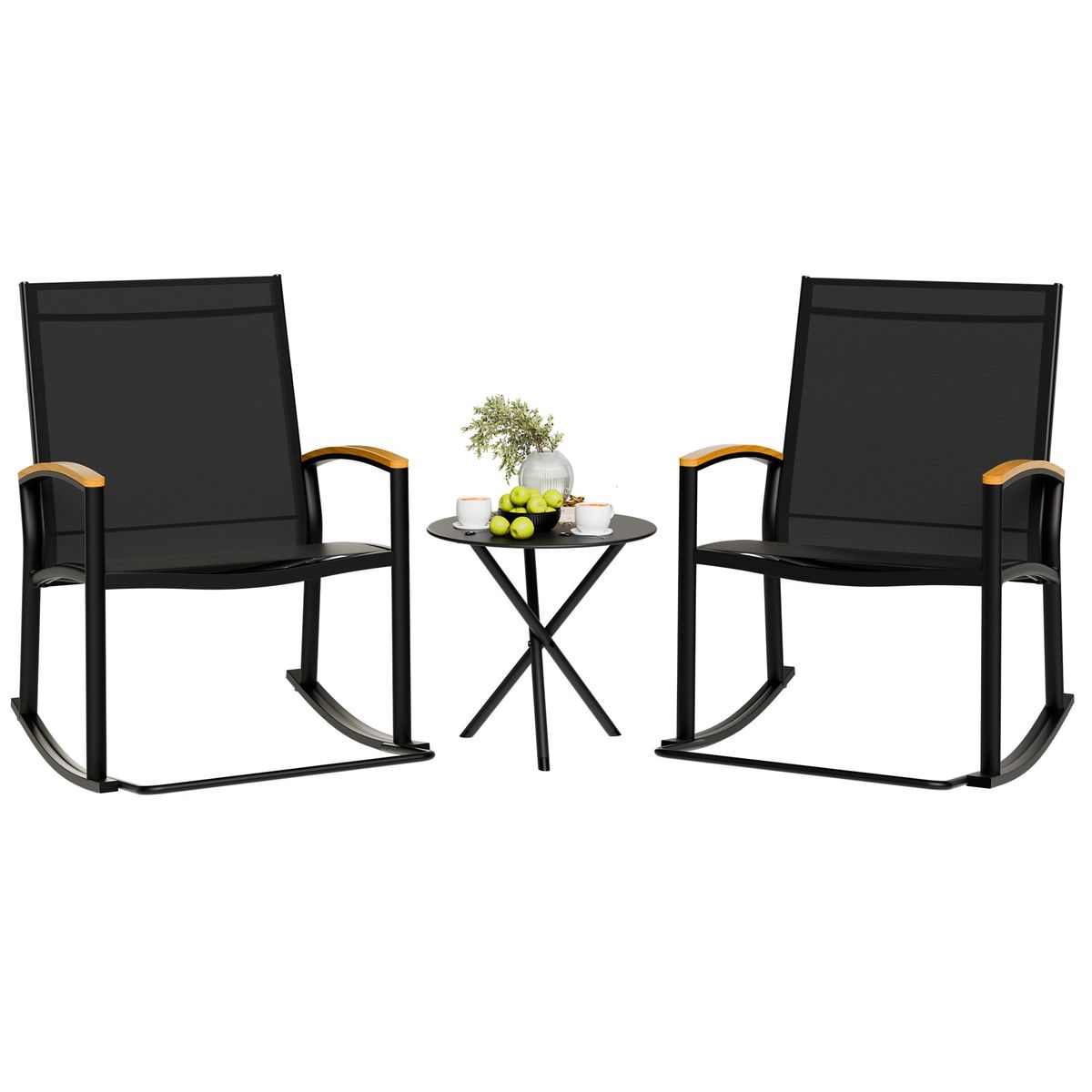 Shintenchi 3-Piece Outdoor Rocking Bistro Set With Textilene Fabric, Includes Two Rocking Chairs And A Table, Suitable For Patio, Front Porch, Lawn, G_desvips.com