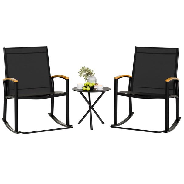 Shintenchi 3-Piece Outdoor Rocking Bistro Set With Textilene Fabric, Includes Two Rocking Chairs And A Table, Suitable For Patio, Front Porch, Lawn, G_desvips.com