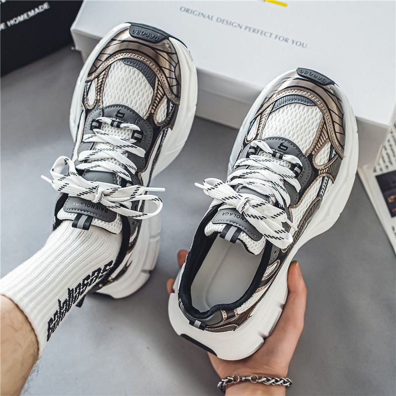 Spring 2025 New Breathable Mesh Sports For Men, Korean Version Versatile Thick Sole Casual Running Dad Men's Shoes_desvips.com