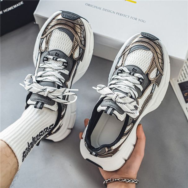 Spring 2025 New Breathable Mesh Sports For Men, Korean Version Versatile Thick Sole Casual Running Dad Men's Shoes_desvips.com