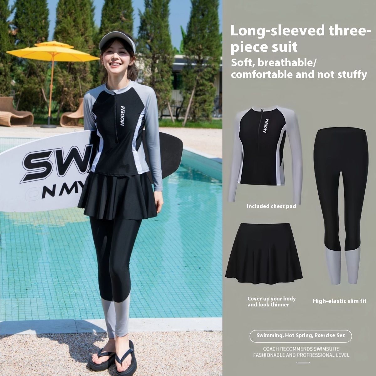 Two-Piece Swimsuit For Women, Sleeve Long Pants, Sun Protection, 2025 New Slimming Hot Spring Swimwear, Jellyfish Suit,_desvips.com