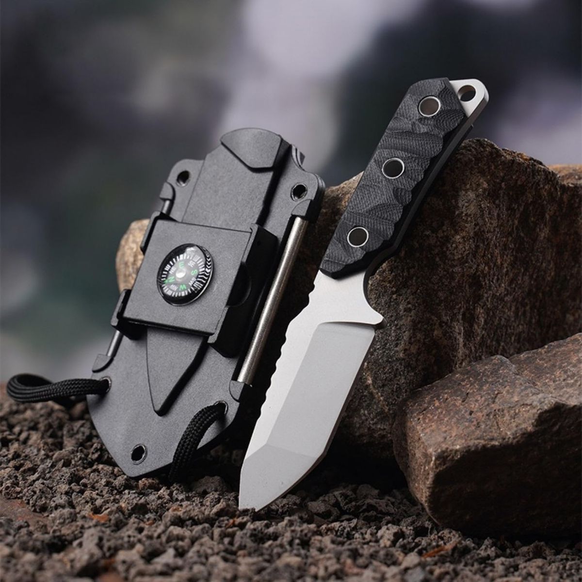 Small Fixed Blade Hunting Knife With Sheath, Survival Knife With Fire Starter, Compass, And Mirror, 2.36-Inch 440C Stainless Steel Blade, G10 Handle F_desvips.com