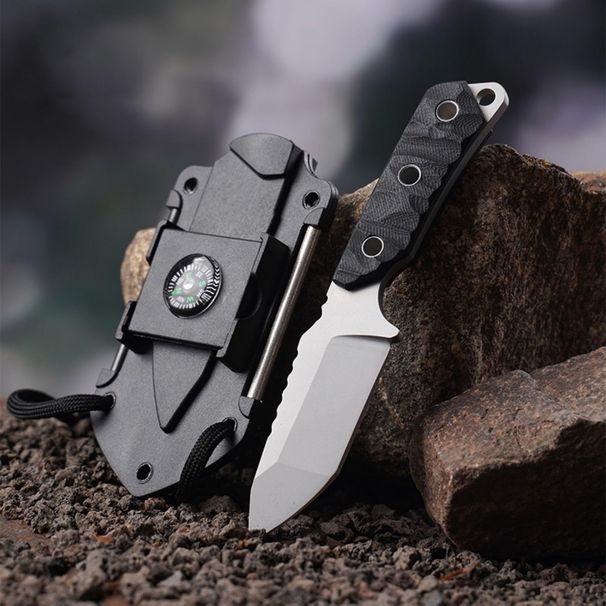 Small Fixed Blade Hunting Knife With Sheath, Survival Knife With Fire Starter, Compass, And Mirror, 2.36-Inch 440C Stainless Steel Blade, G10 Handle F_desvips.com