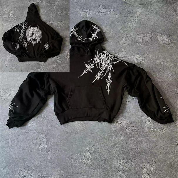 2025 New American Style Hip-Hop Skull Front And Back Print Men's High Street Autumn Winter Jacket Hoodie_desvips.com