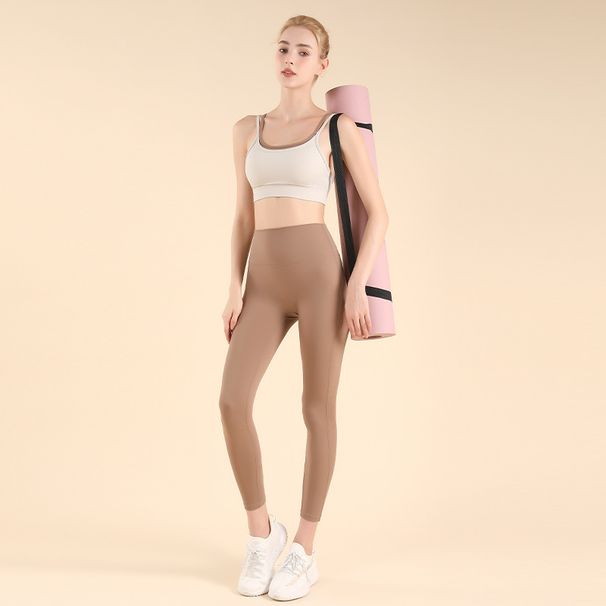 Color Block Elastic Outfit High Waist Tummy Control Slimming Yoga Pants Beautiful Back Sports Fitness Two-Piece Set_desvips.com