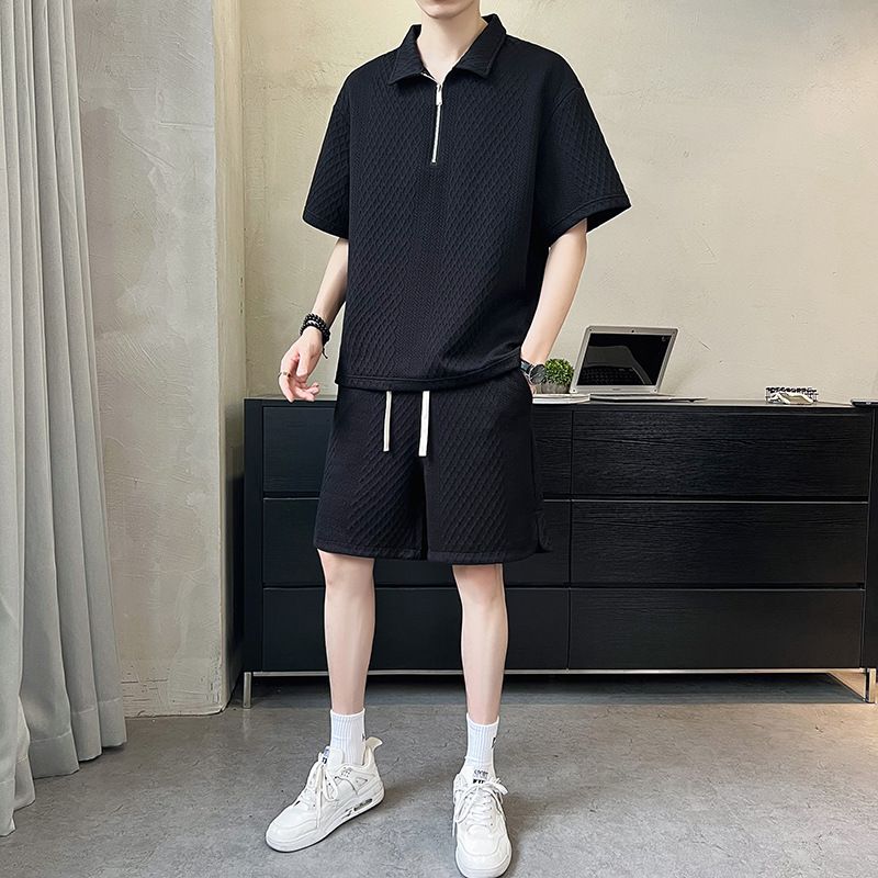 Men's Clothing Ice silk sports suit men summer light luxury men's clothing brand loose short sleeved Polo shirt half zipper_desvips.com