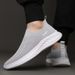 RenMou 2025 Spring/Summer Men's Thin New Style One Step Lazy Soft Bottom Flyknit Breathable Mesh Casual Running Trendy Shoes Exclusive Supply_desvips.com