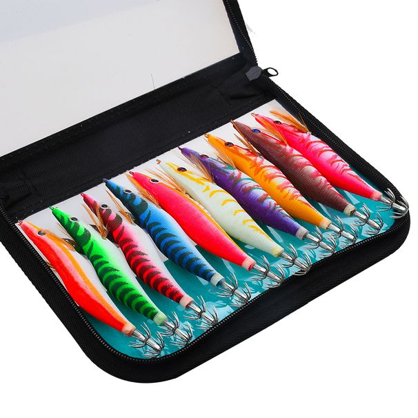 10Pcs Fishing Squid Bait Shrimp Jig Hook 3D Eyes Luminous Octopus Lead Jig Lures Cuttlefish 3.5# 19g_desvips.com
