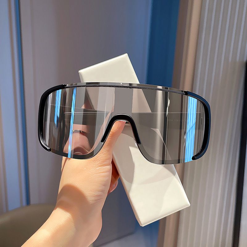 Korean Style Spring Summer One-piece Sunglasses Women With Large Faces, Windproof Cycling Glasses Men, Trendy Reflective_desvips.com