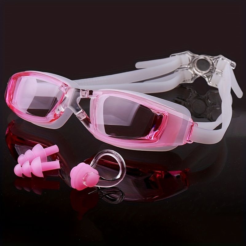 Goggles Swim Cap Nose Clip Earplugs HD Waterproof And Anti-fog Large Frame For Men And Women Swimming Equipment Goggles_desvips.com