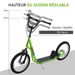 Trottinette Patinette Pour Enfants À Partir De 5 Ans Grands Pneus Guidon Réglable Poignée Frein Et Béquille Acier Vert_desvips.com