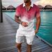 Men's Fashion Casual Suit 3D Printed Zipper Short Sleeve Polo Shirt Shorts 2-Piece Set_desvips.com