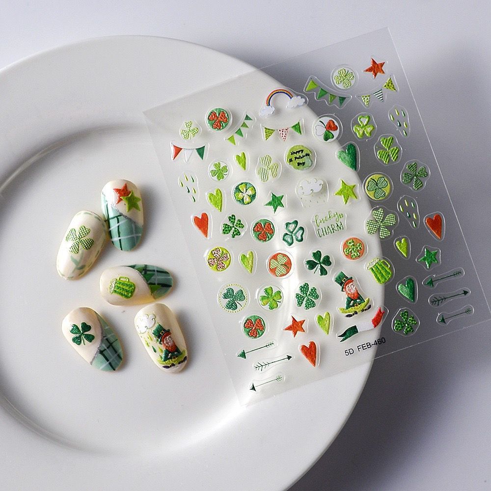 Spring New Clover Nail Art Stickers Embossed JIT Supply St. Patrick's Day_desvips.com