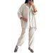 Women's Clothing 2 piece Set Large Size Cotton and Linen Shirt Set High Waist Loose Trousers_desvips.com