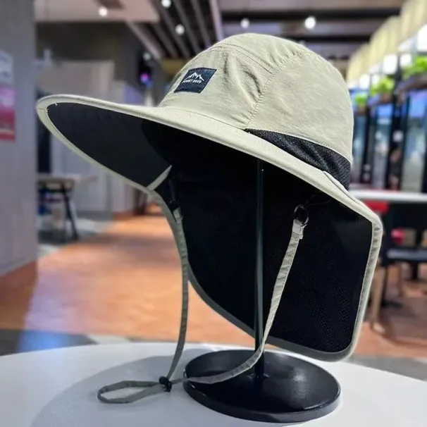1Pc Wide Brim Bucket Hat For Women Men Fishing Camping Hiking Autumn Travel With Neck Flap Waterproof & Quick-drying Panama Caps_desvips.com