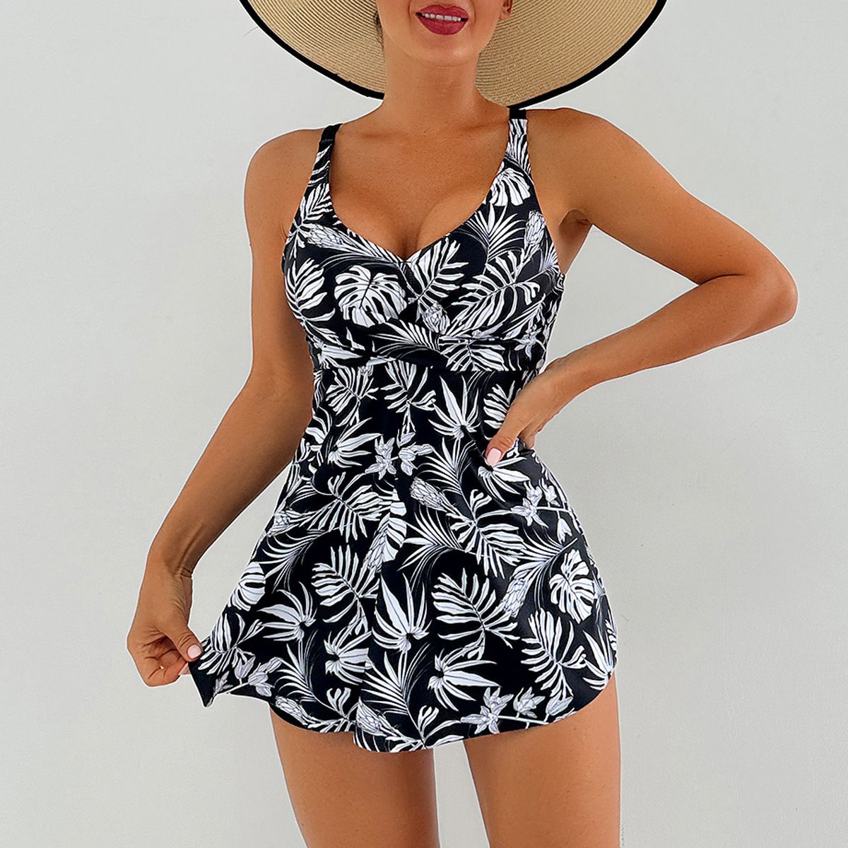 Two-piece Printed Skirt Cover For Slimming Backless Tankini Swimsuit For Women_desvips.com