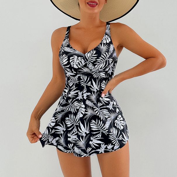Two-piece Printed Skirt Cover For Slimming Backless Tankini Swimsuit For Women_desvips.com