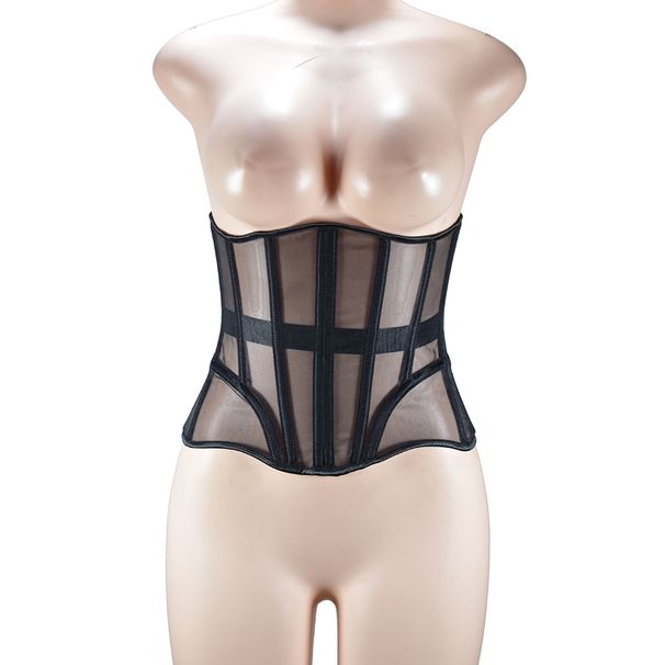 Femal Abdomen Tight Corset Crops Under Bust Bustiers Breathable Mesh Waist Girdle With Bones Slimming Lace Up Bodices_desvips.com