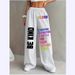 nokometa Autumn And Winter American Simple Letter Print Drawstring Loose Casual Trousers Hip-hop Street Women Straight-leg Trousers_desvips.com