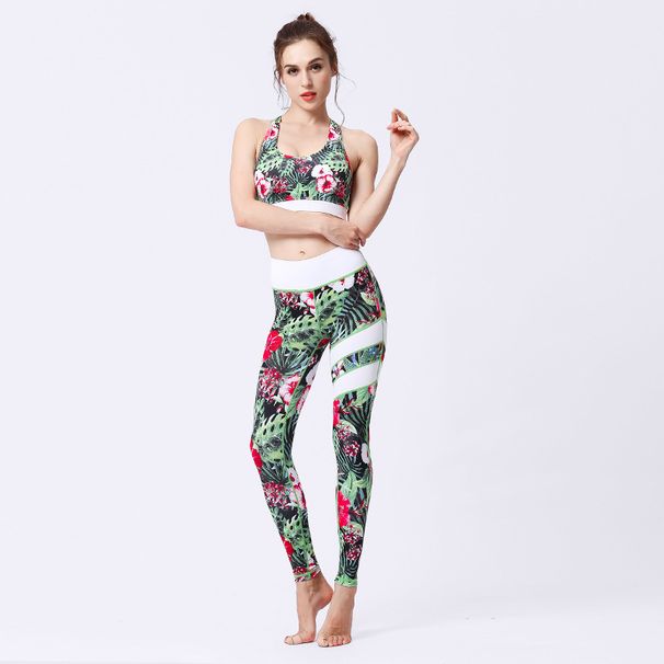 PeakGo Cross-Border Hot-Selling Printed Pants Women's Set Sports Backless Bra European And American Style Quick-Dry Fitness_desvips.com