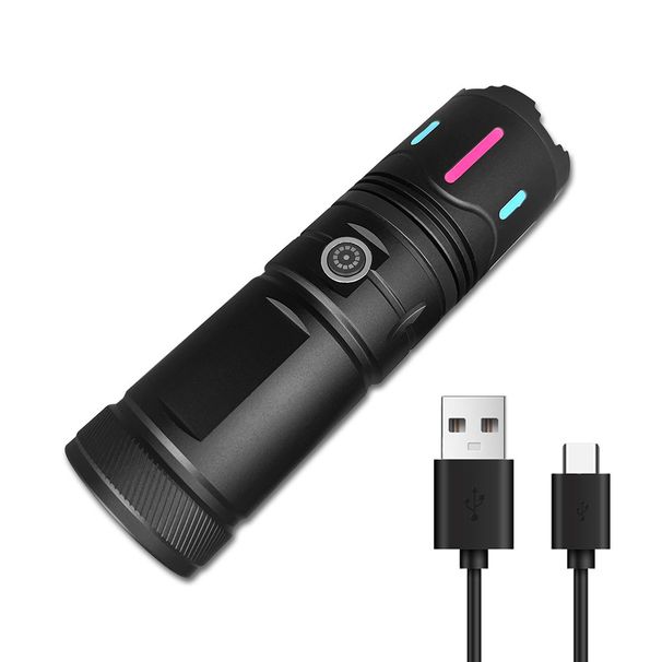 White Laser Light Far-flung Aluminum Alloy Fluorescent Strip Telescopic Zoom Multi-function Flashlight With Long Endurance_desvips.com